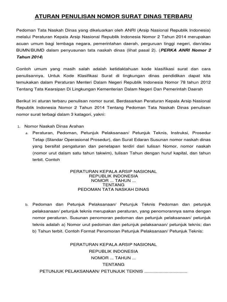 Aturan Penulisan Nomor Surat Dinas Terbaru