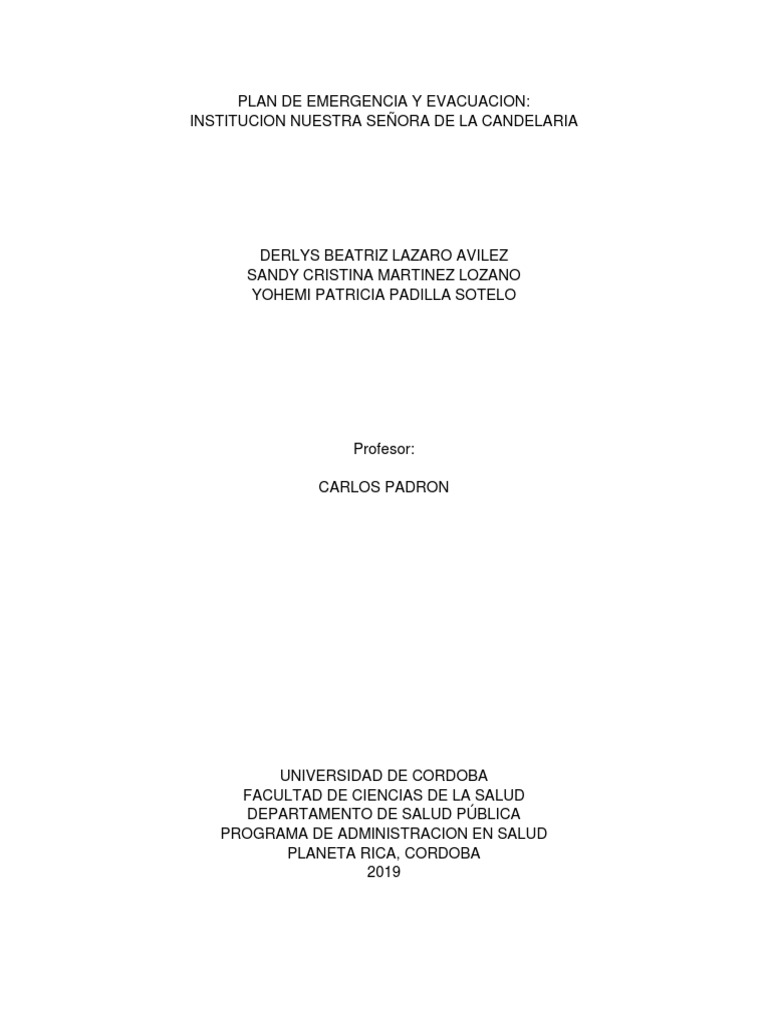 Plan de Emergencia y Evacuación Escolar | PDF | Planificación | Salud y ...