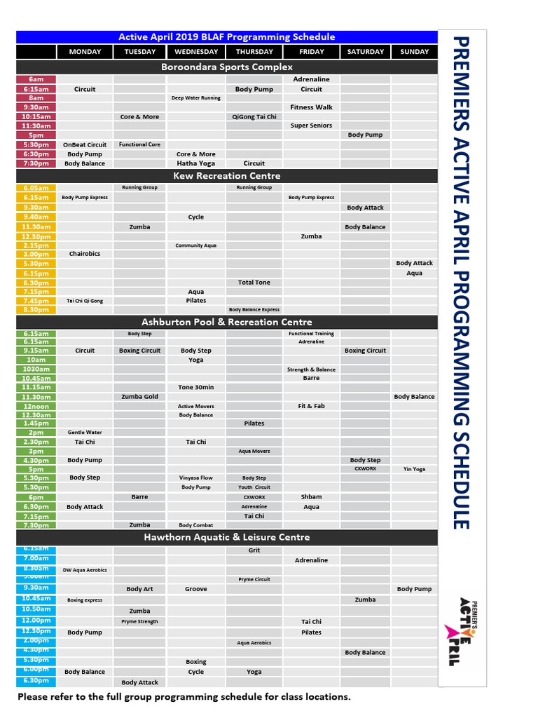 Weekly Fitness Class Schedule | PDF | Tai Chi | Mind–Body Interventions