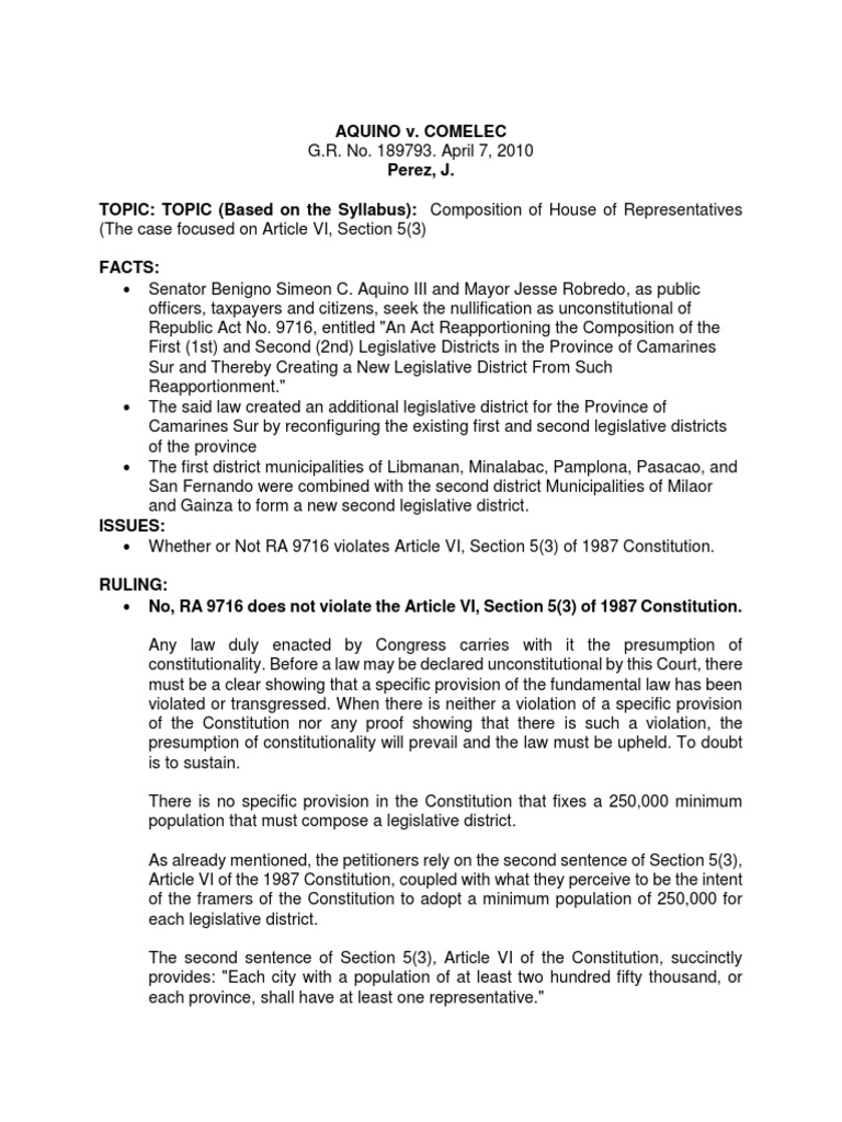 Aquino vs comelec pdf constitutionality united states constitution