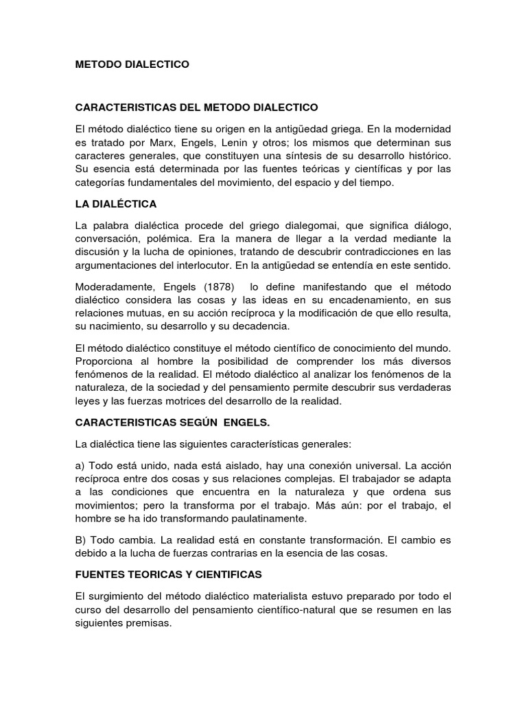 Características del Método Dialéctico | PDF | Dialéctico | Georg ...