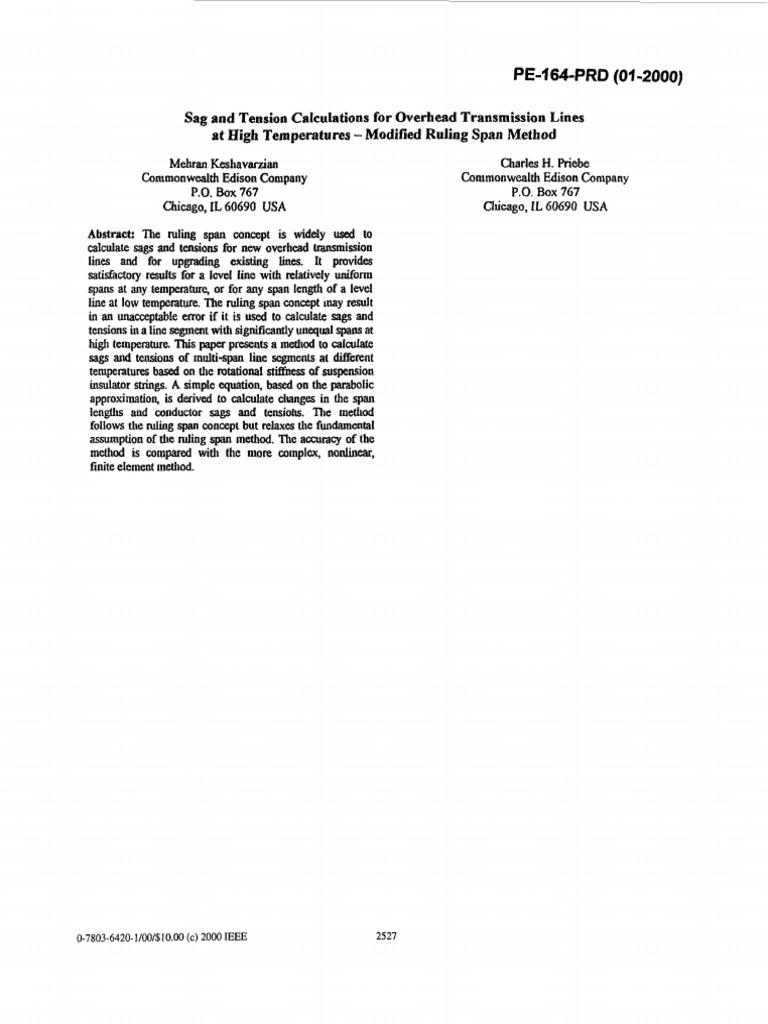 High H.: Sag and at Temperatures Modified Ruling Span Method | PDF ...