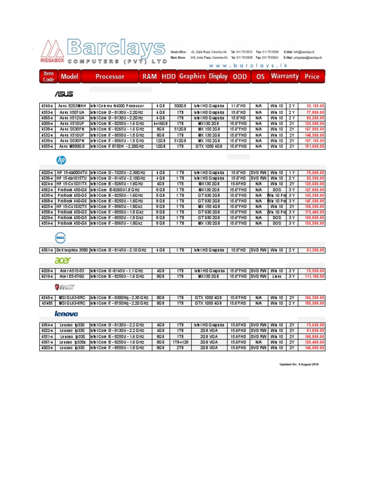 Laptop Price List PDF | PDF | Microcomputers | Computer Companies Of ...