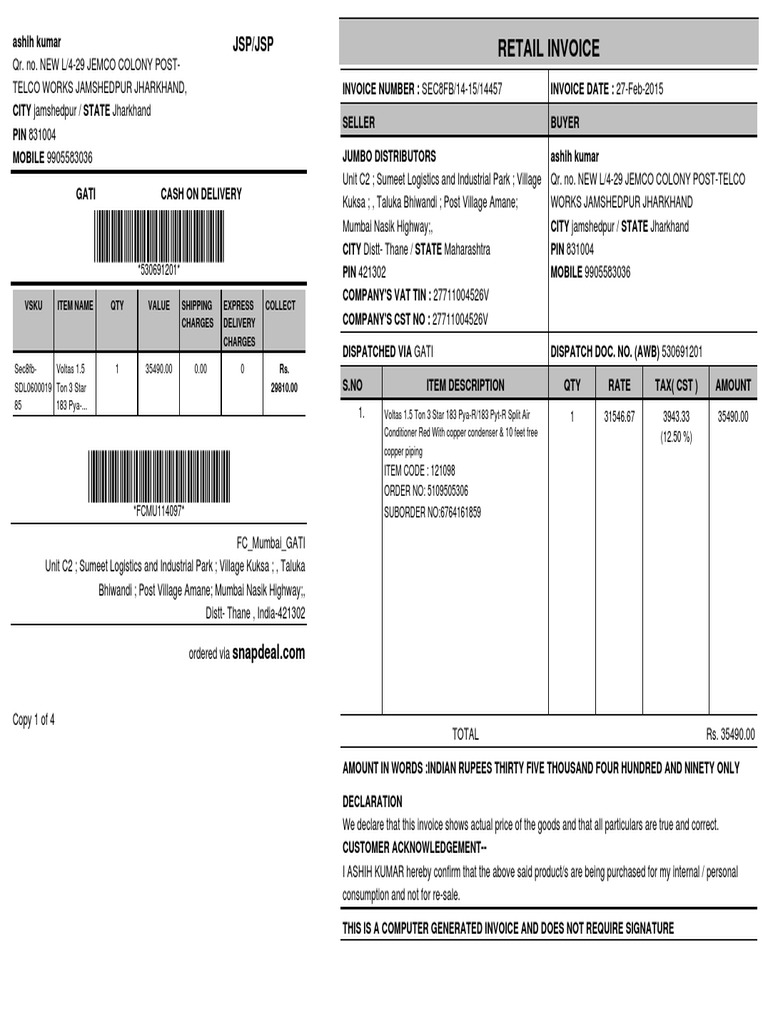 Retail Invoice: JSP/JSP | PDF | Invoice | Rupee