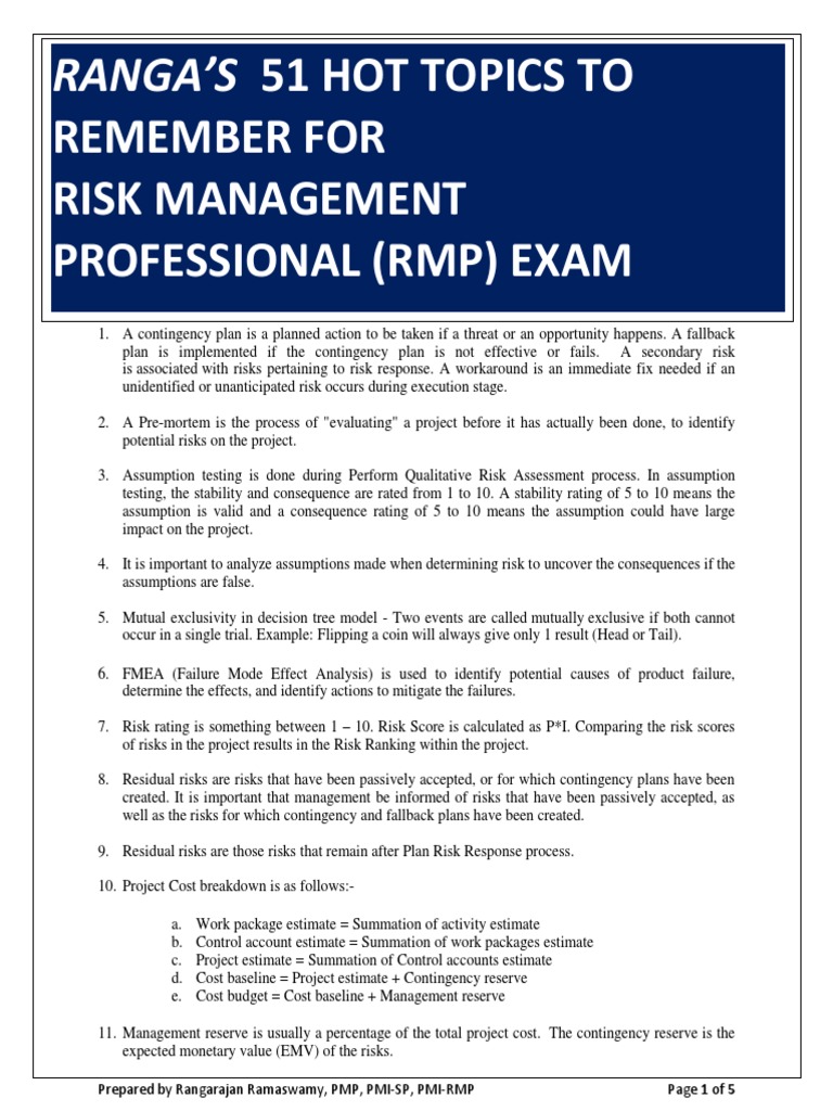 51 Key Risk Management Tips for RMP Exam | PDF | Motivation | Motivational