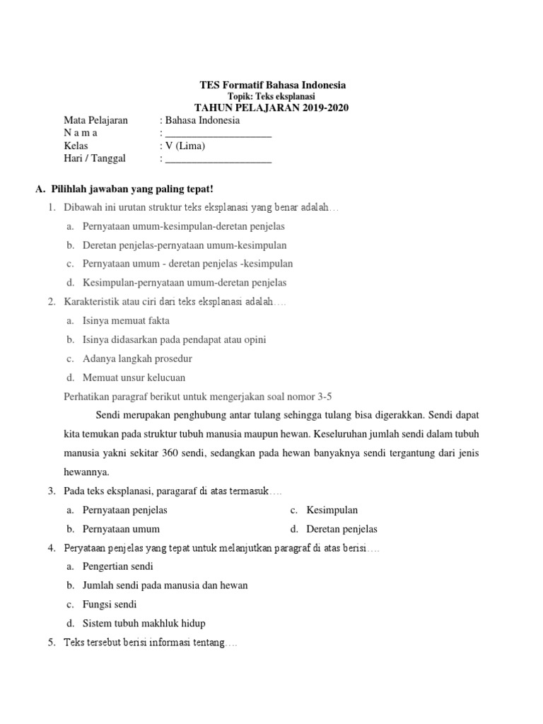 Contoh Soal Teks Eksplanasi