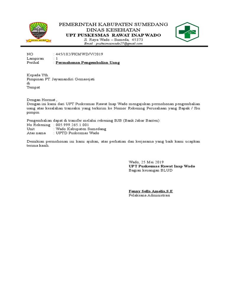 Surat Permohonan Pengembalian Uang Pdf