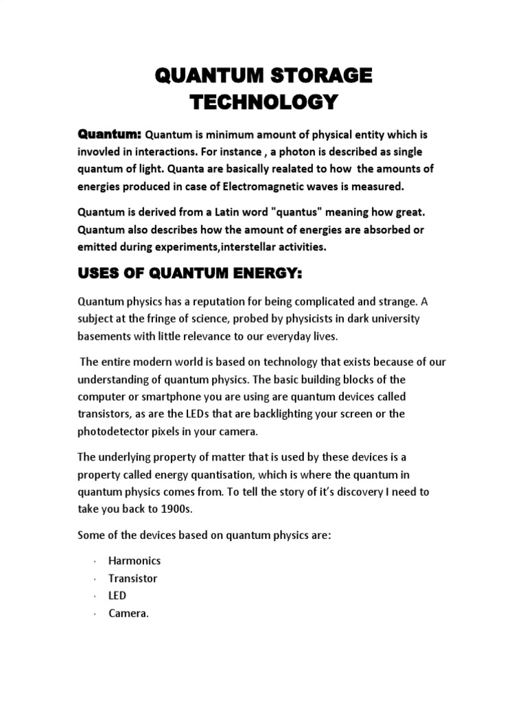 Quantum Storage Tech PDF Quantum Computing Quantum Mechanics