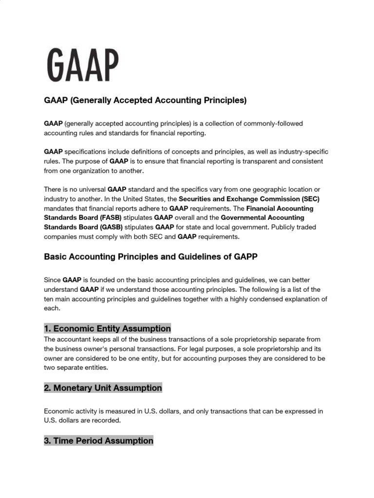 GAAP (Generally Accepted Accounting Principles) PDF Generally Accepted Accounting Principles