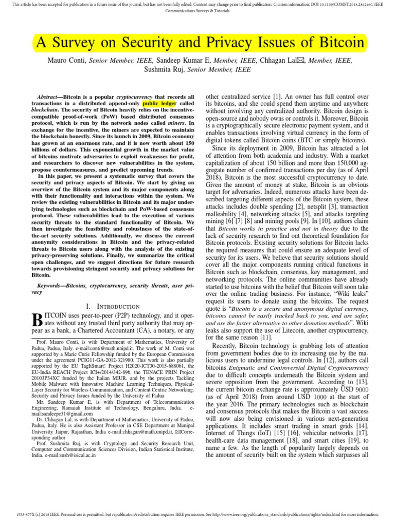 A Survey On Security and Privacy Issues of Bitcoin-1 | PDF | Bitcoin |  Cryptocurrency