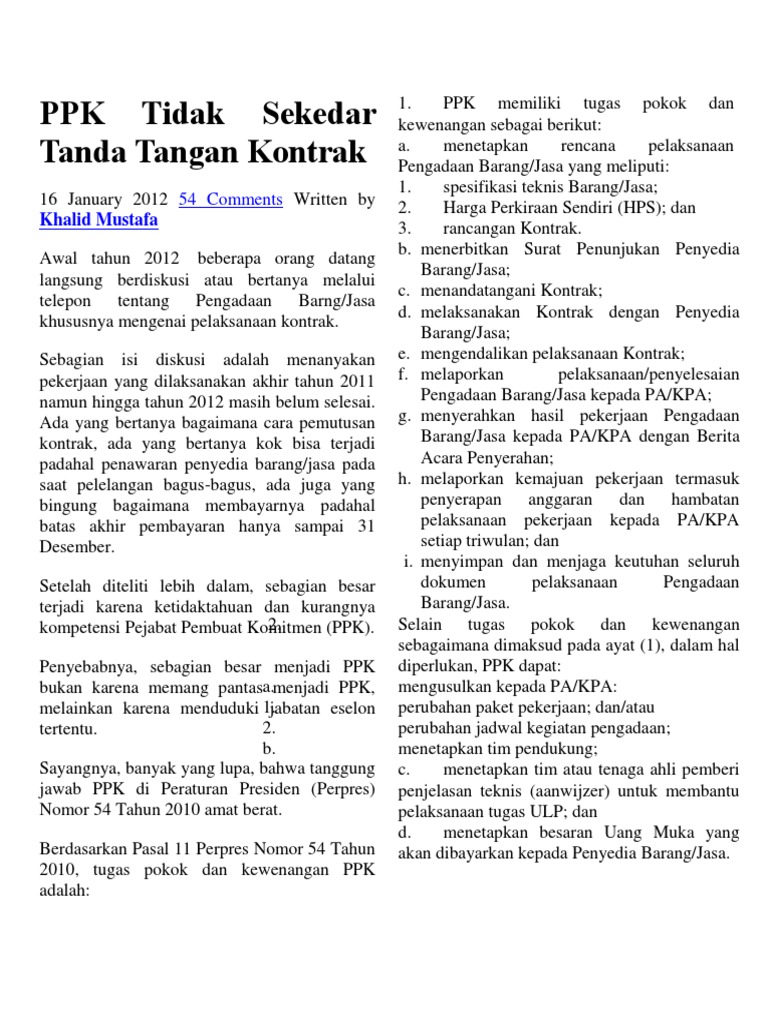 Ppk Tidak Sekedar Tanda Tangan Kontrak