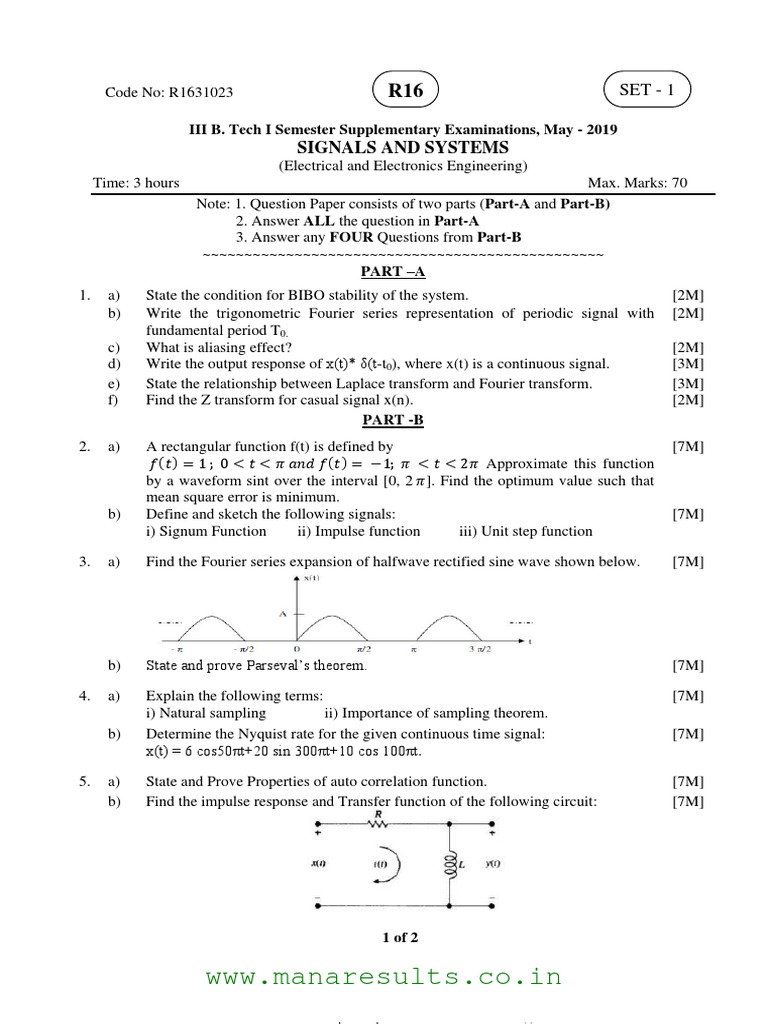 Signals and Systems Exam Paper 2019 | PDF | Fourier Series | Laplace ...