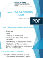 Sample Learning Plan: English Grade 7