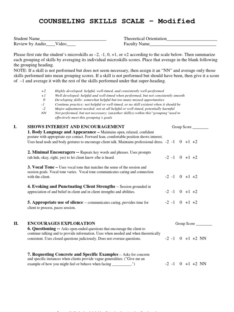 Counseling Skills Scale Feeling Nonverbal Communication