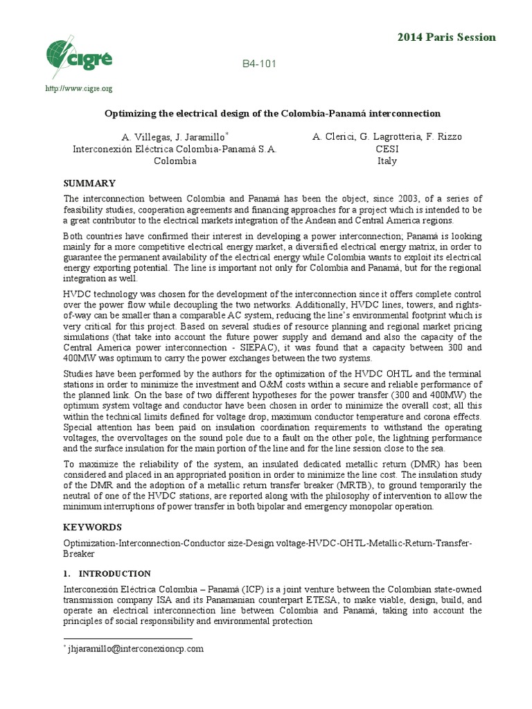 Colombia Panama B4 101 2014 PDF High Voltage Direct Current