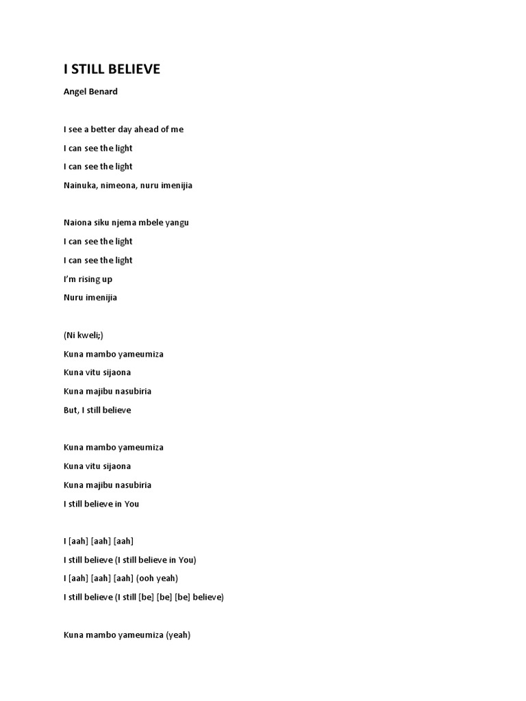 I Still Believe Lyrics By Angel Benard