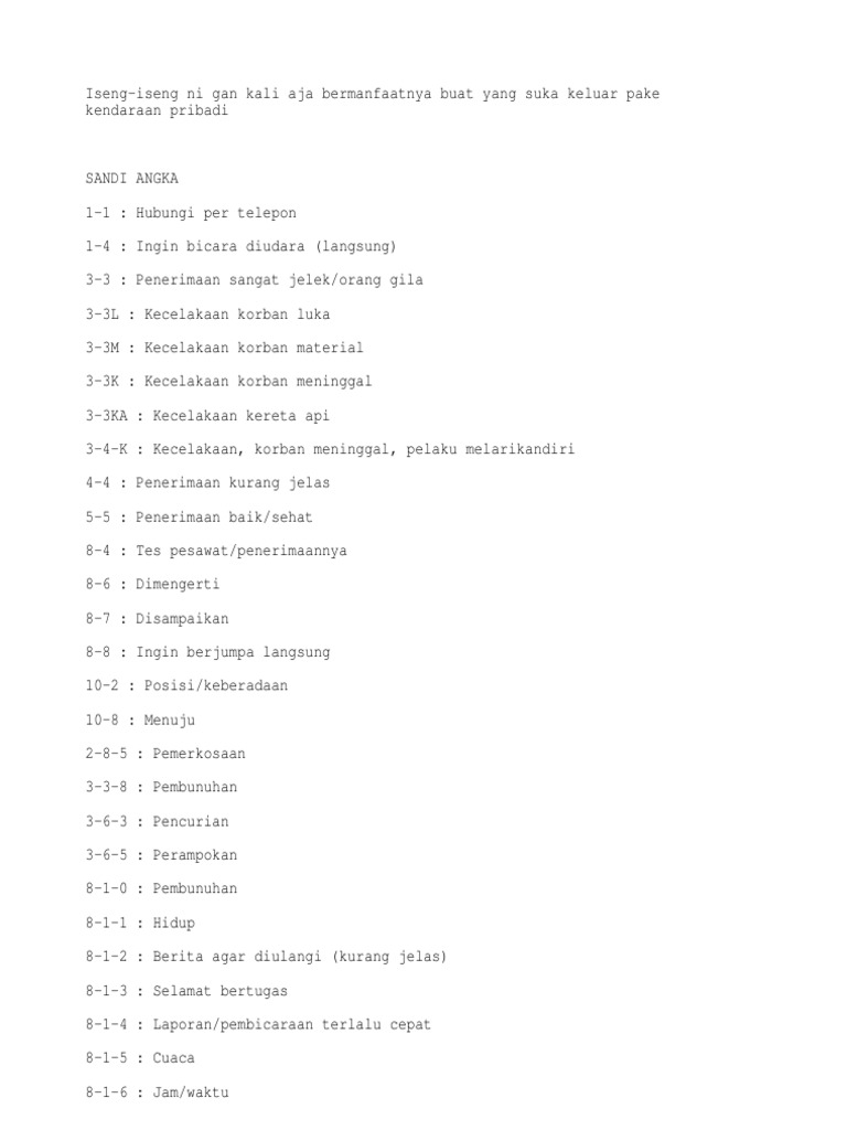 Kode Sandi Polisi dan Artinya | PDF | Ilmu Sosial | Fiksi Misteri ...
