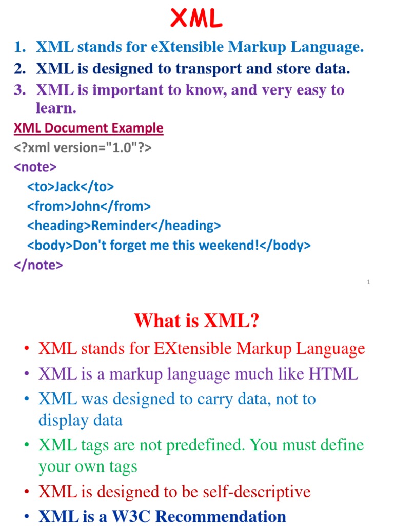 XML Stands For Extensible Markup Language. 2. XML Is Designed To
