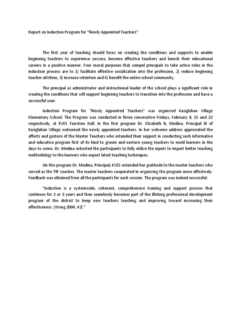 Induction Program for New Teachers | PDF | Wellness