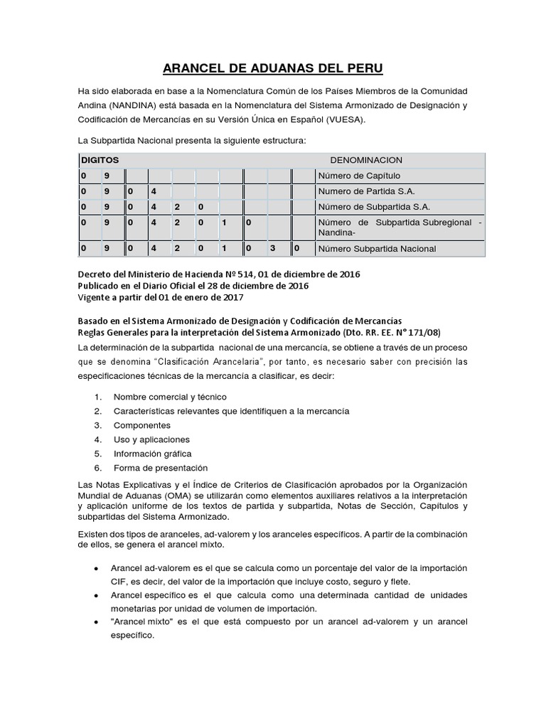 Arancel de Aduanas Del Peru - Clasificacion | Descargar gratis PDF ...