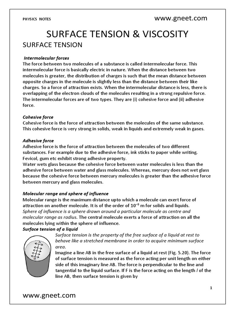 Surface Tension and Viscosity PDF | PDF | Surface Tension | Viscosity