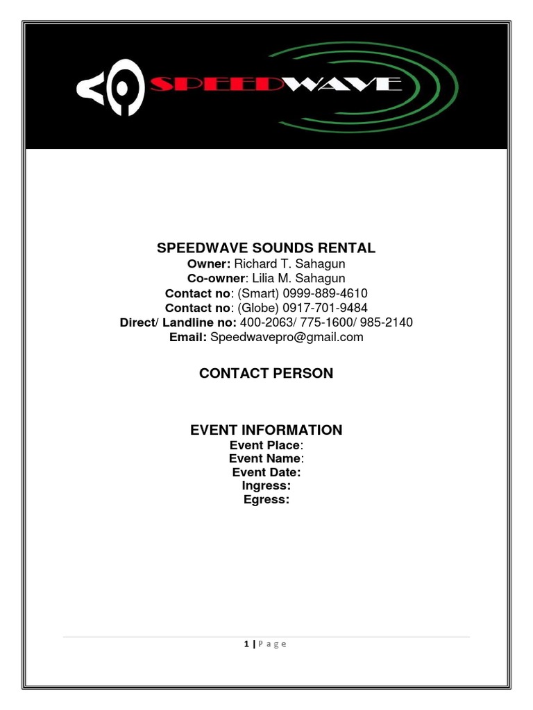 Speedwave Sounds Rental Agreement | PDF | Technology & Engineering