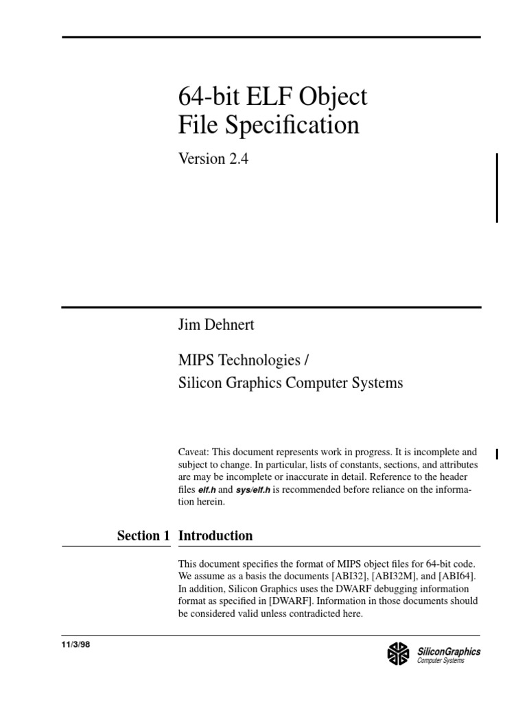 64-Bit ELF Object File Specification: Section 1 Introduction | PDF ...