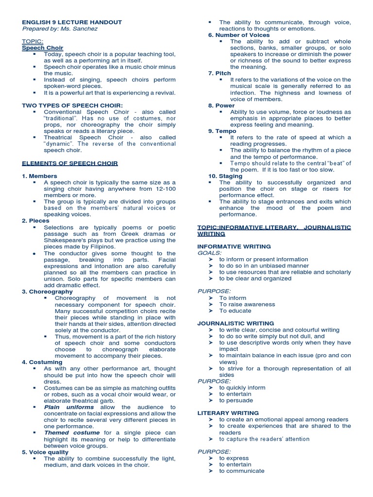 Prepared By Ms Sanchez Pdf Singing Choir