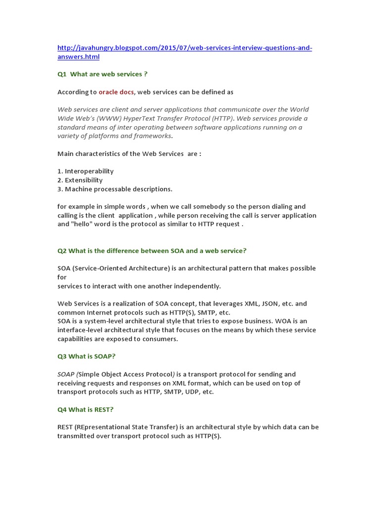 Web Services Interview Guide | PDF | Representational State Transfer | Soap