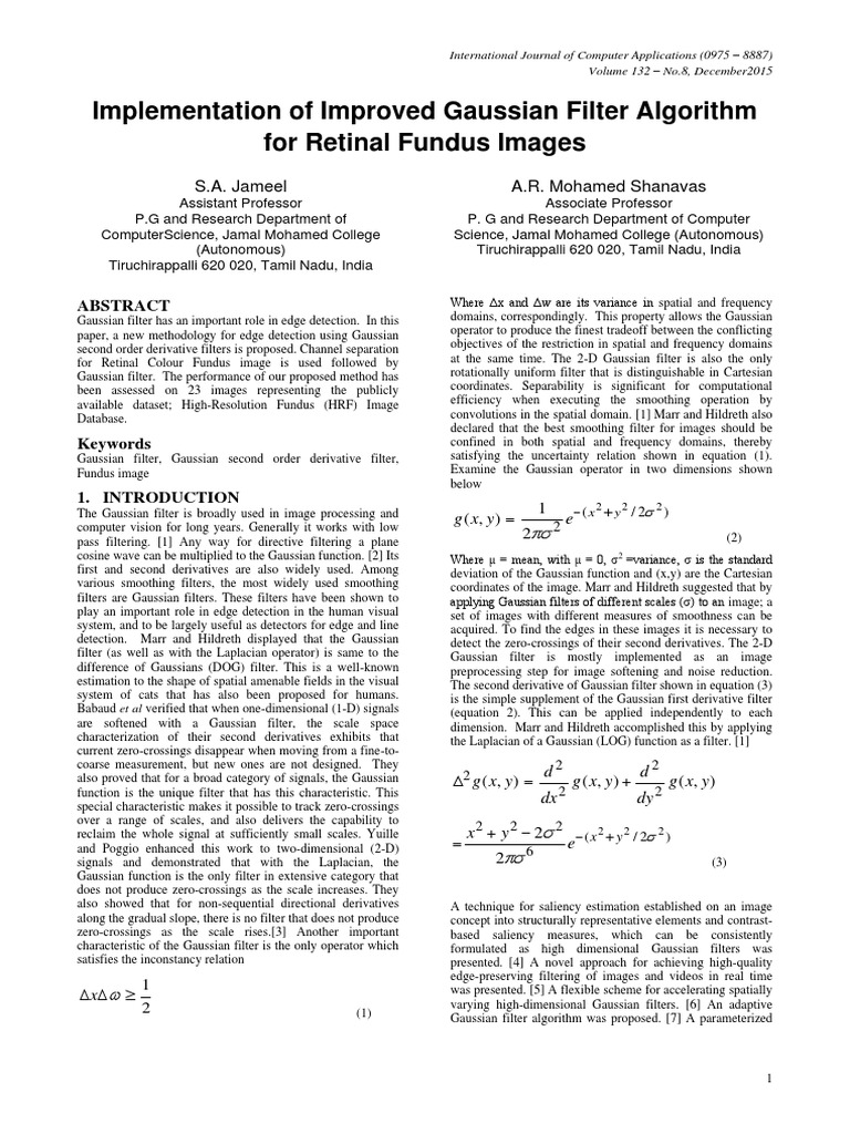 Implementation of Improved Gaussian Filter Algorit PDF | PDF | Signal ...