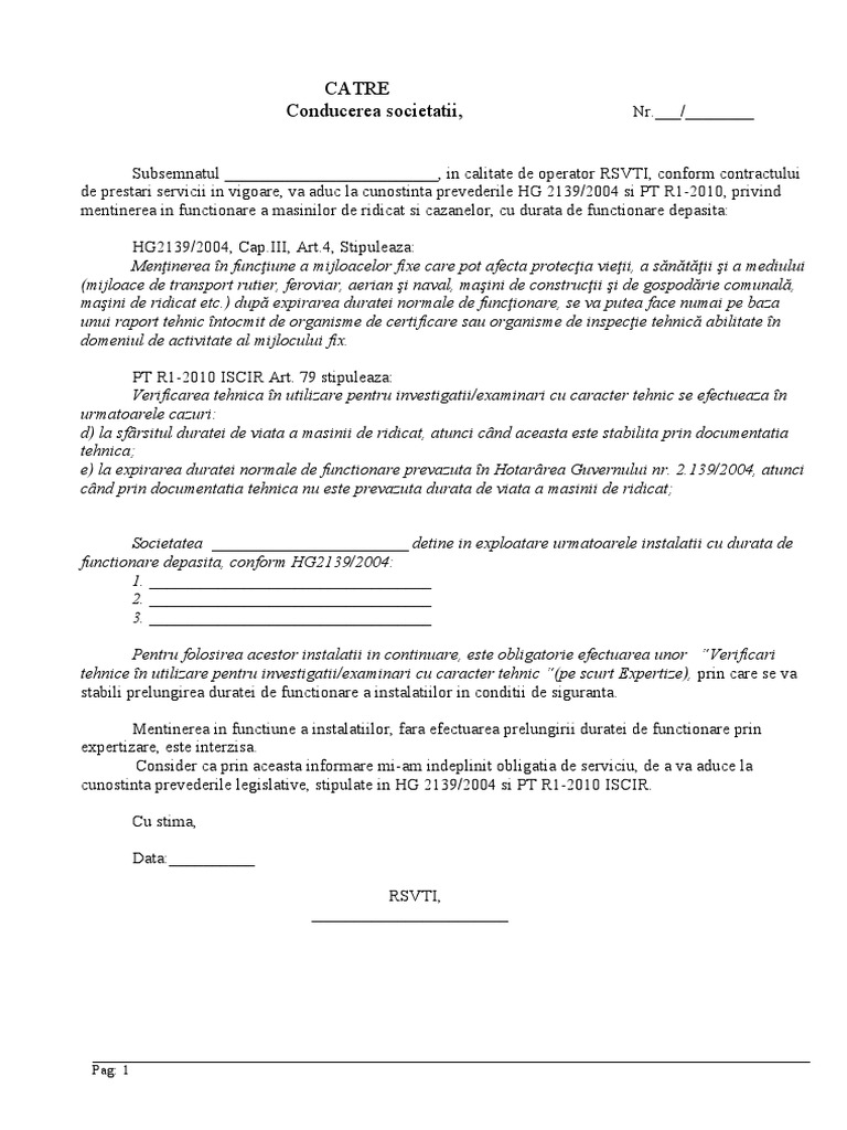 Adresa Informare Expertizare HG2139 R1 2010 Model PDF | PDF