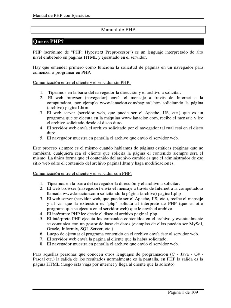 Manual de PHP: Ejercicios y Conceptos | PDF | Php | Red mundial
