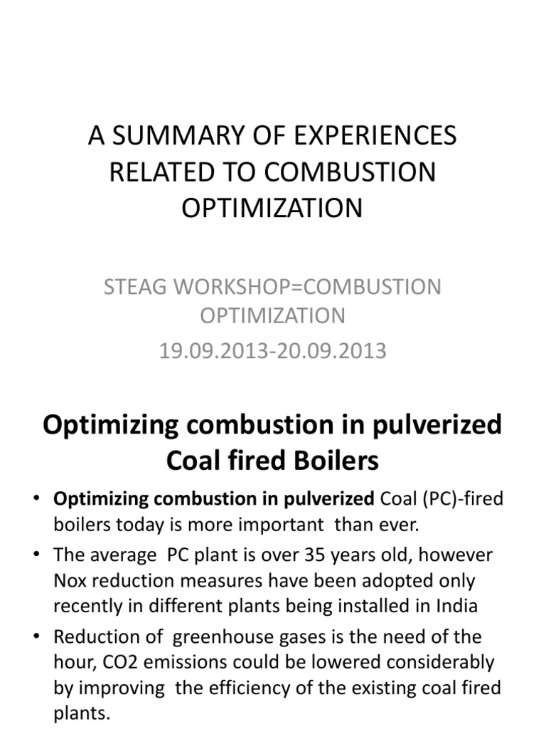 A SUMMARY OF EXPERIENCES RELATED TO Combustion Optimization PDF | PDF ...