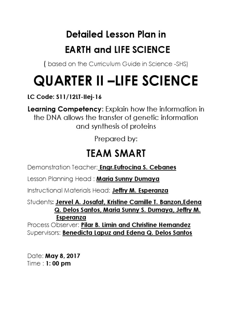 Quarter Ii Life Science Detailed Lesson Plan in Earth and Life