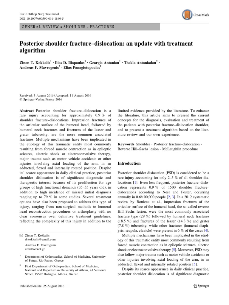Posterior Shoulder Fracture-Dislocation: An Update With Treatment ...