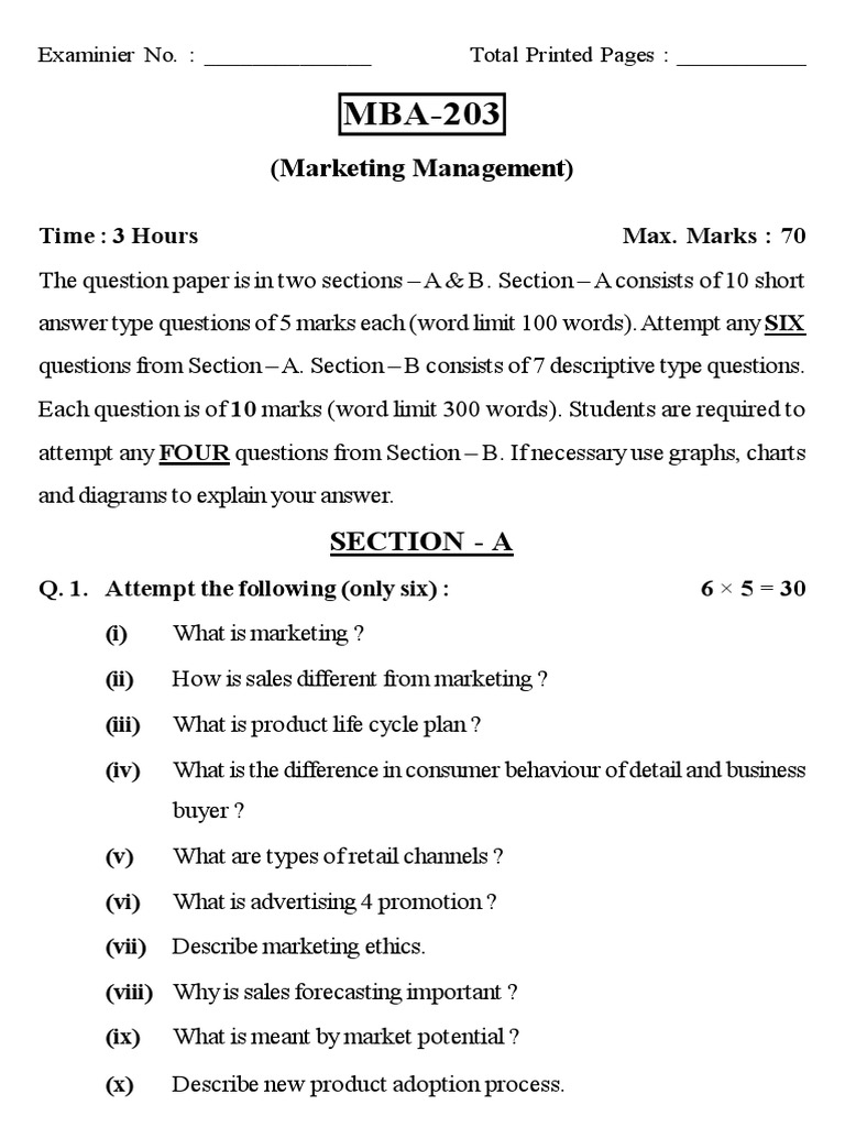 MBA Marketing Management Exam Guide | PDF