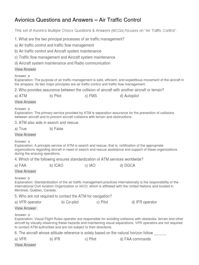 Avionics MCQs for Air Traffic Control | PDF | Visual Flight Rules ...
