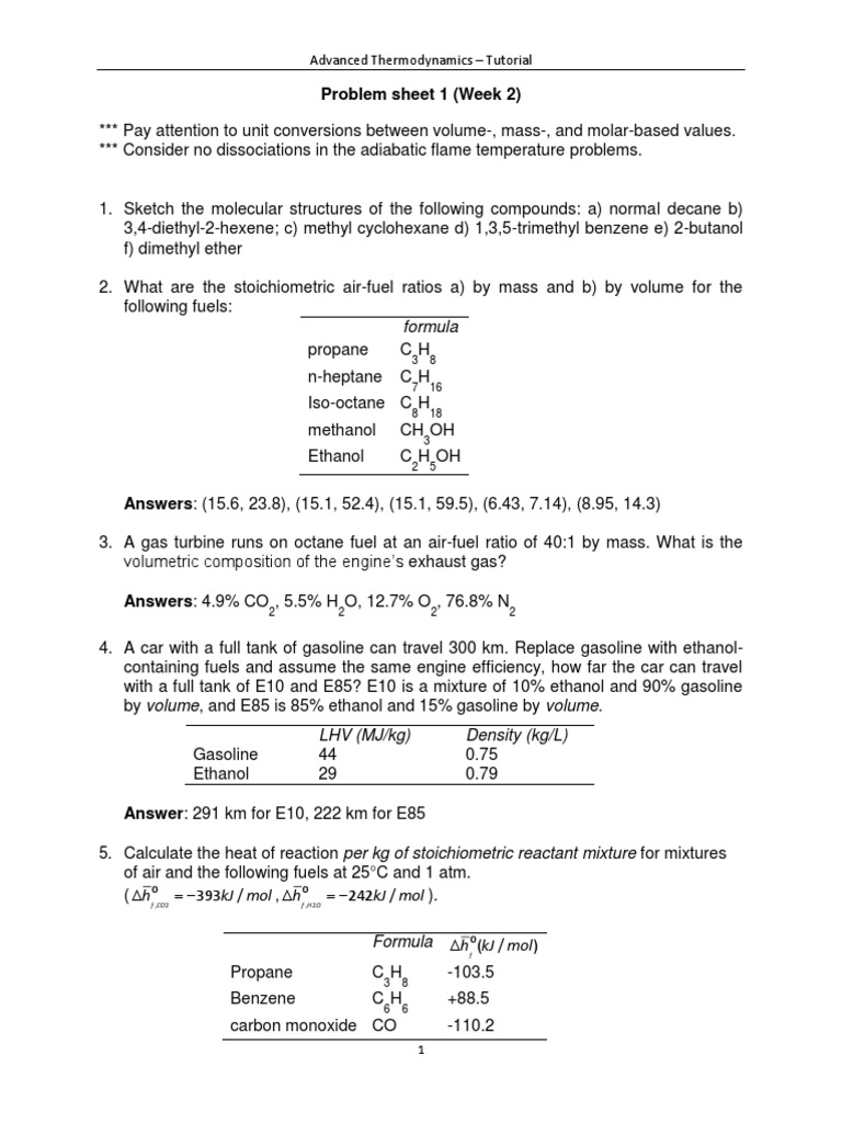 Adv Thermo 2018 Tutorial 1 Pdf Methane Combustion