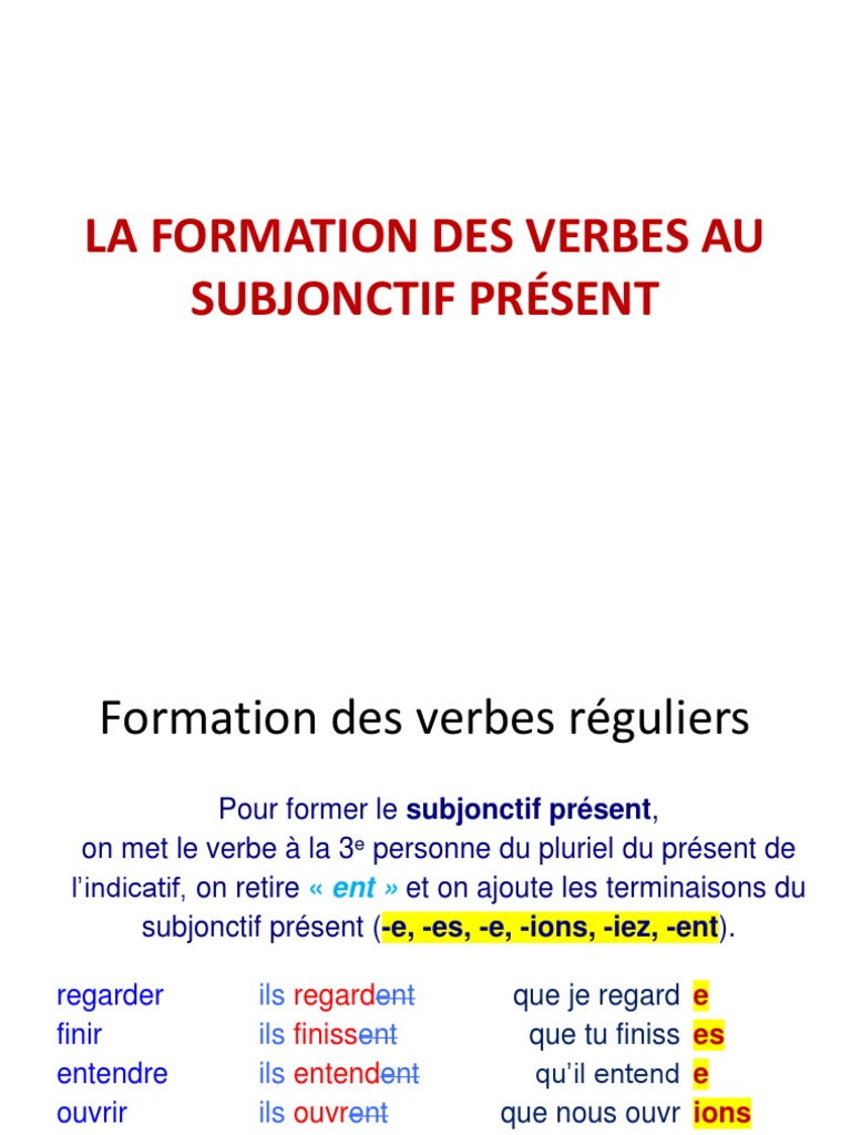 Voir Au Subjonctif Présent De L indicatif Formation Des Verbes Au Subjonctif Présent | PDF | Verbe | Sémantique