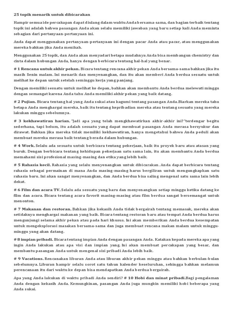 25 Topik Menarik Untuk Dibicarakan Pdf