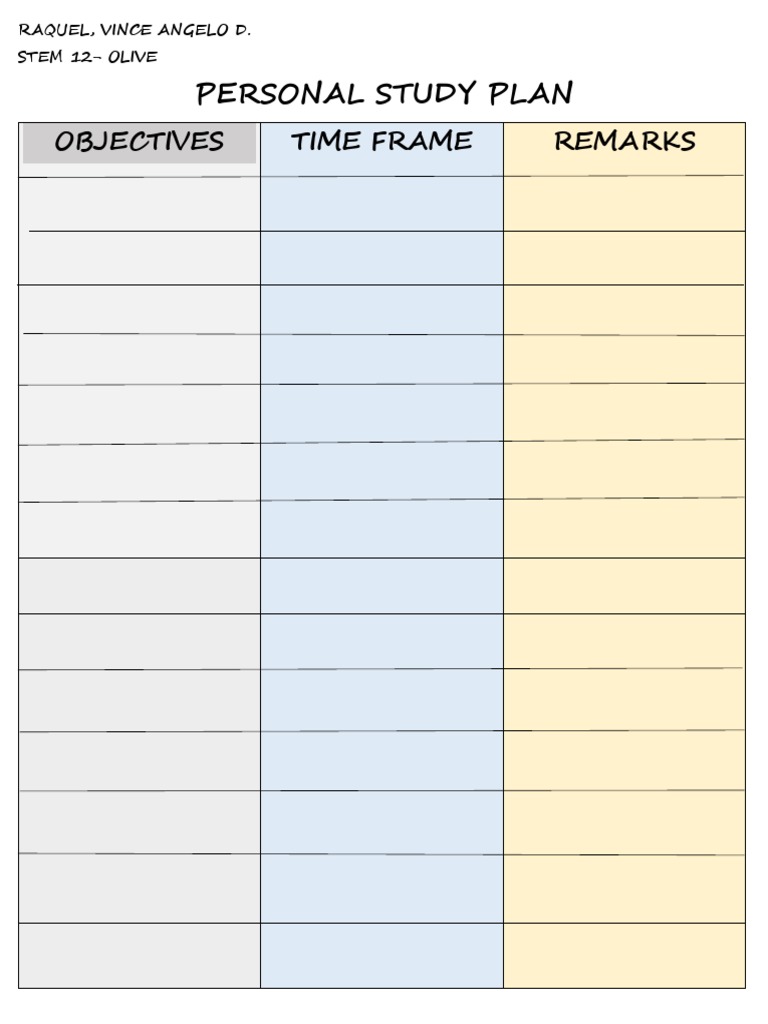 Personal Study Plan for STEM 12-Olive | PDF