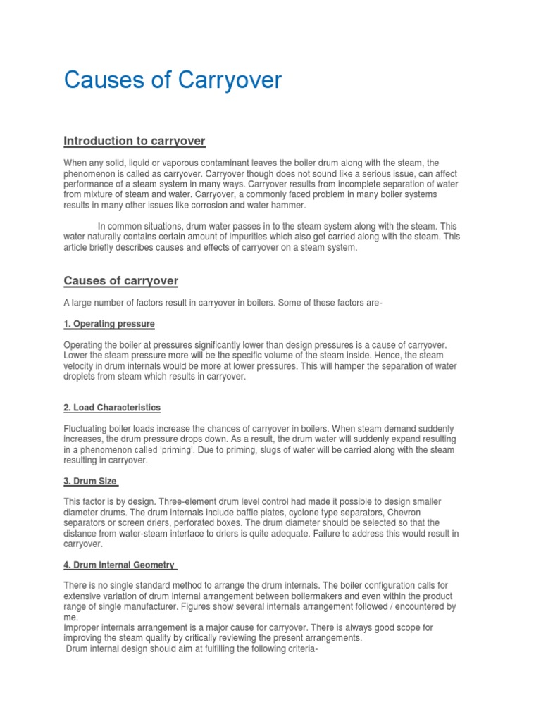 Causes of Carryover PDF Boiler Plumbing