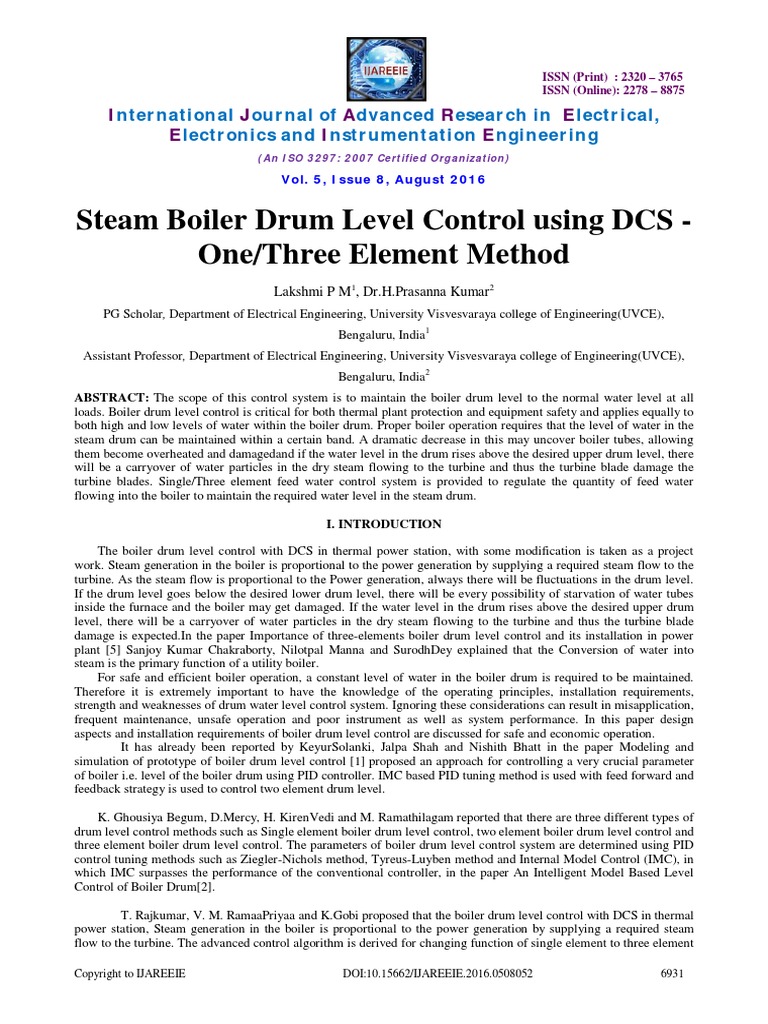 Steam Boiler Drum Level Control Using DCS One/Three Element Method