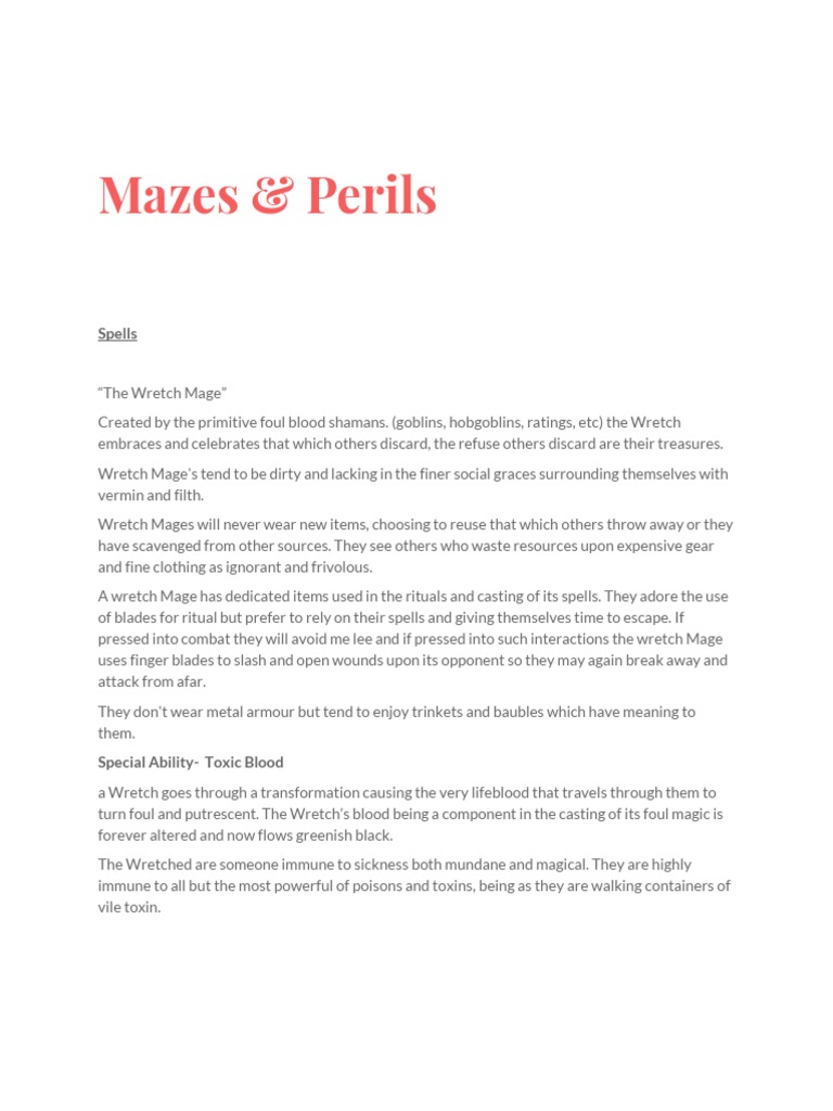 Mazes & Perils Spells PDF Magician (Fantasy) Nature