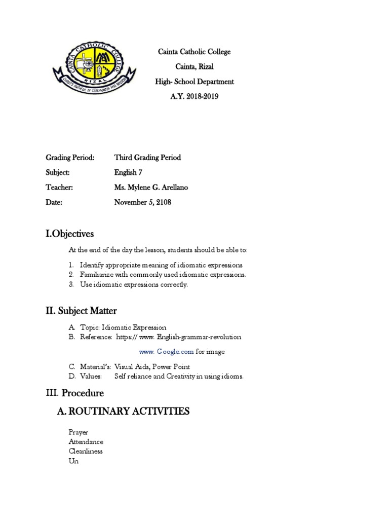 Idiomatic Expressions Lesson Plan | PDF | Idiom | Linguistics