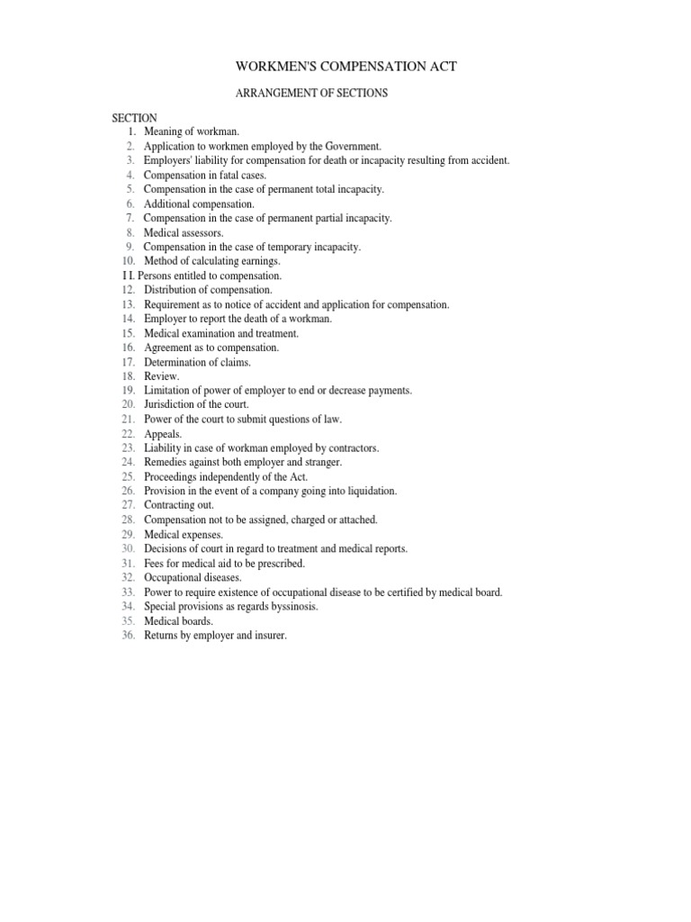 Workmen's Compensation Act Arrangement Sections PDF Damages Lawsuit