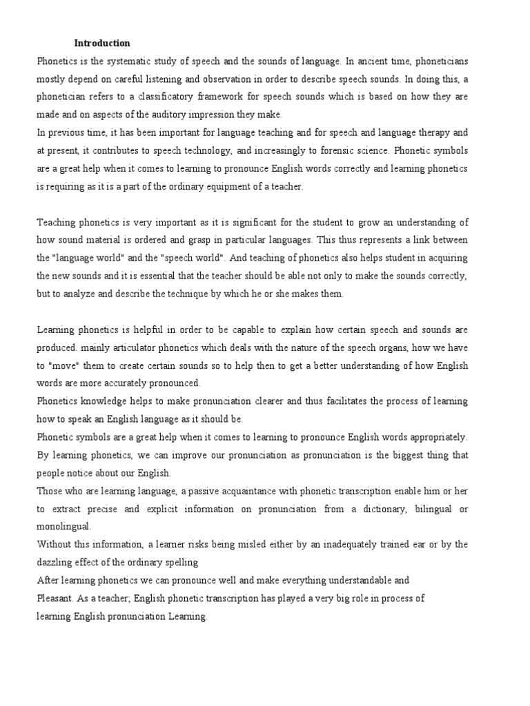 Importance of Phonetics in Language Learning | PDF | Speech | Winston ...