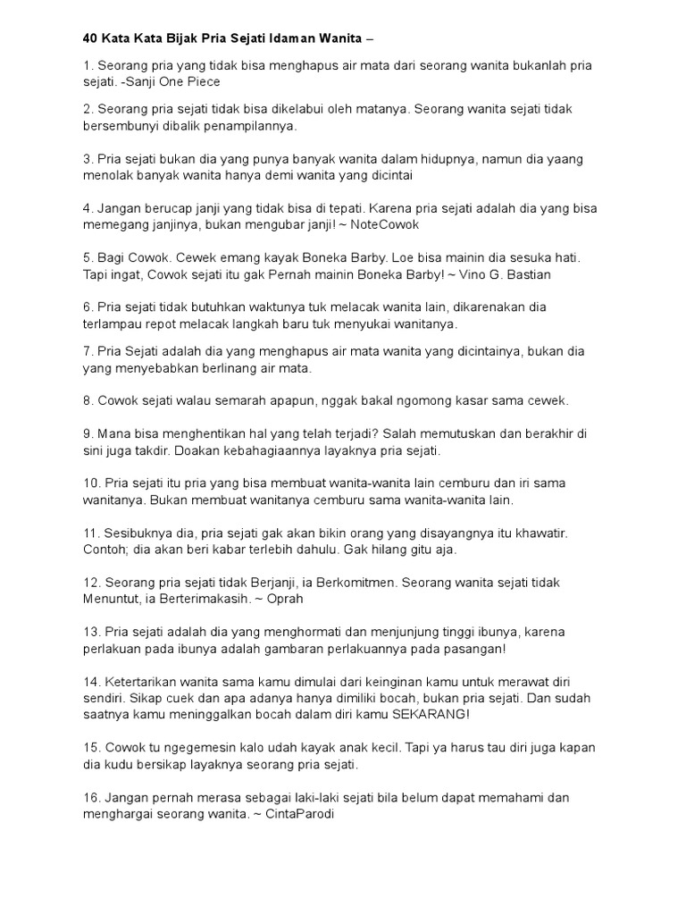 40 Kata Kata Bijak Pria Sejati Idaman Wanita