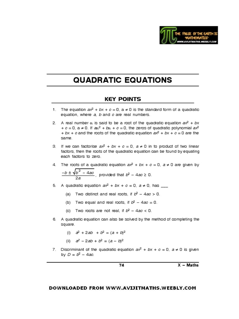 Quadratic Equations Overview and Examples | PDF | Quadratic Equation ...