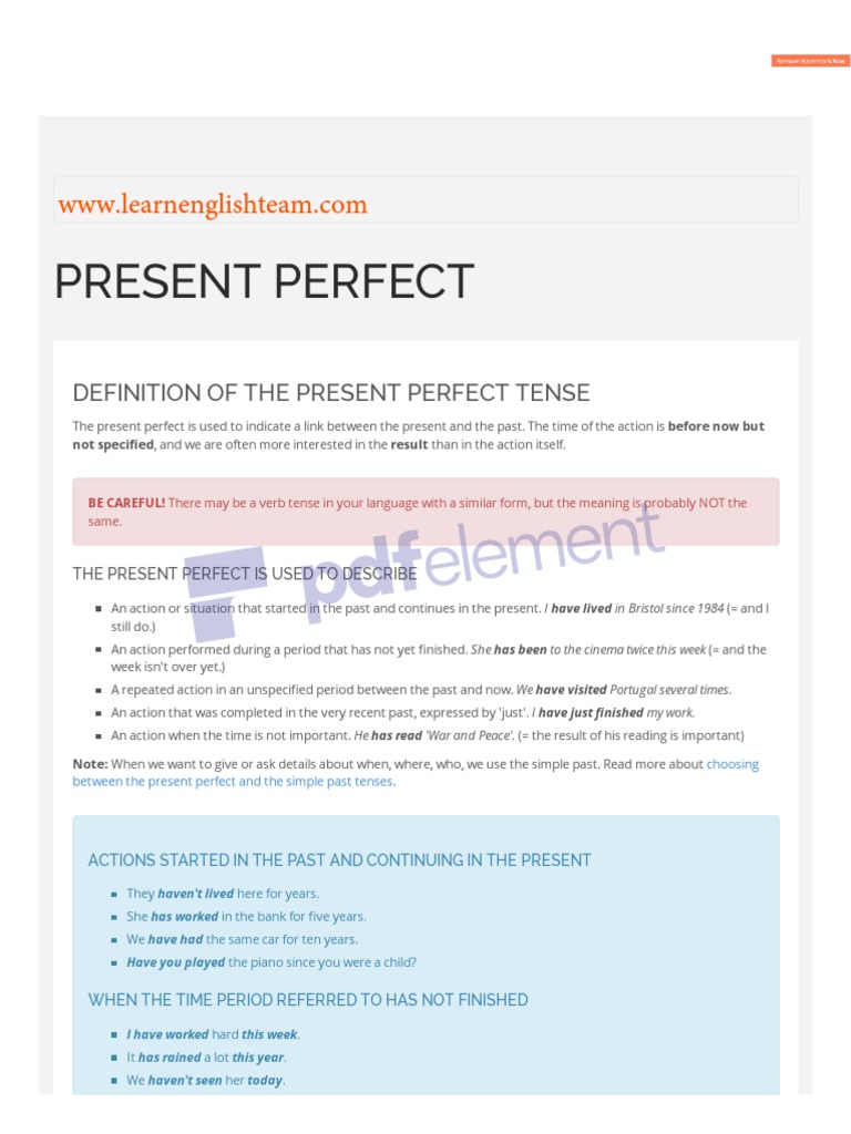 Present Perfect Tense PDF | PDF | Perfect (Grammar) | Verb